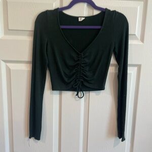 Green cinch front crop top